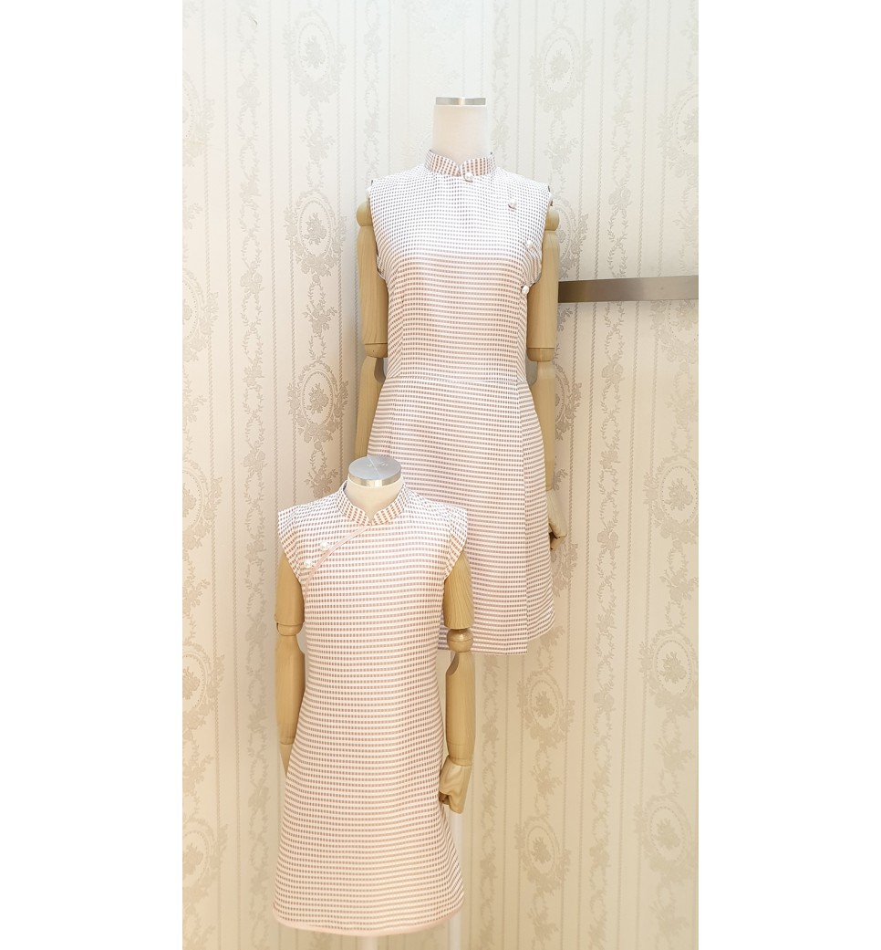 Pink Checker Mandarin Collar- Dress